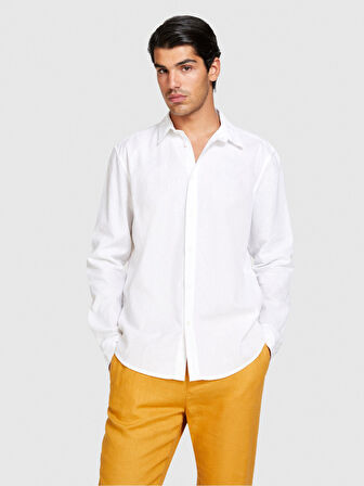 Keten Pamuk Karışımlı Slim Fit Gömlek Erkek Beyaz Gömlek - 324P59A2SQ03G