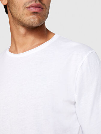 %100 Pamuk Dikişsiz Yaka Detaylı T-Shirt Erkek Beyaz T-Shirt - 324P3P7XS103K