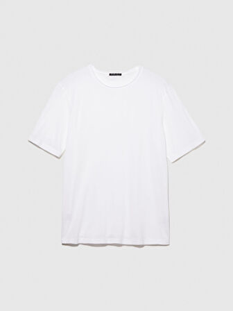%100 Pamuk Dikişsiz Yaka Detaylı T-Shirt Erkek Beyaz T-Shirt - 324P3P7XS103K