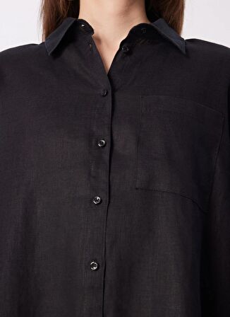 Sisley Siyah Kadın Geniş Fit Keten Gömlek 5BMLLQ06S