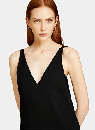 Sisley V Yaka Siyah Mini Kadın Elbise 4FZXLV05H