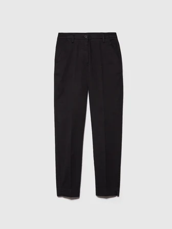 Streç Pamuklu Kemer Delikli Normal Bel Chino Pantolon Kadın Siyah Pantolon - 324P4BYW55AH6