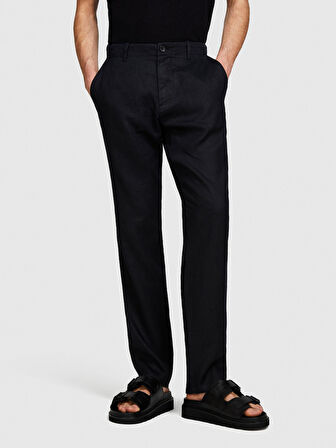 %100 Keten Slim Comfort Fit Pantolon Erkek Siyah Pantolon - 324P4AGHSF049
