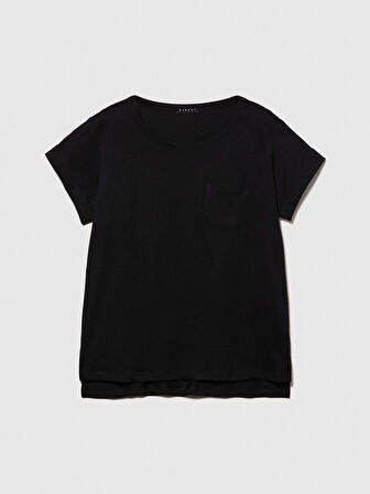 %100 Pamuk Geniş Bisiklet Yaka Dar Kesim Düz T-Shirt Kadın Siyah T-Shirt - 324P3I1XL1058