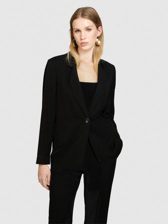 %100 Viskoz Cebi Biyeli Tek Düğmeli Saten Blazer Ceket Kadın Siyah Ceket - 324P29NMLW023
