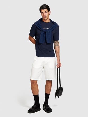 %100 Keten Slim Fit Bermuda Şort Erkek Kırık Beyaz Şort - 324P4AGHS9010