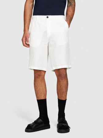 %100 Keten Slim Fit Bermuda Şort Erkek Kırık Beyaz Şort - 324P4AGHS9010