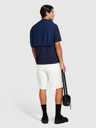 %100 Keten Slim Fit Bermuda Şort Erkek Kırık Beyaz Şort - 324P4AGHS9010
