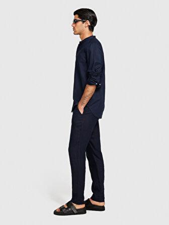 Keten Pamuk Karışımlı Hakim Yaka Regular Fit Gömlek Erkek Lacivert Gömlek - 324P59A2SQ03J