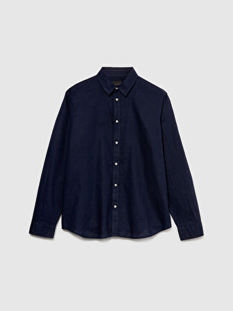 Keten Pamuk Karışımlı Slim Fit Gömlek Erkek Lacivert Gömlek - 324P59A2SQ03G