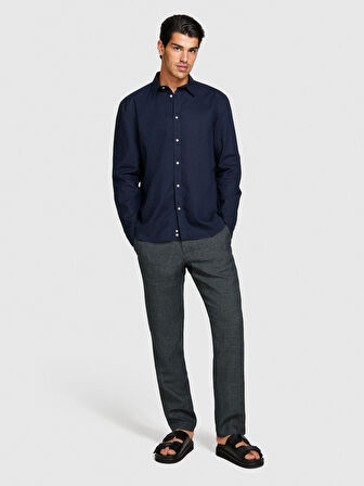 Keten Pamuk Karışımlı Slim Fit Gömlek Erkek Lacivert Gömlek - 324P59A2SQ03G