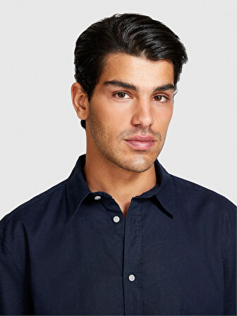 Keten Pamuk Karışımlı Slim Fit Gömlek Erkek Lacivert Gömlek - 324P59A2SQ03G