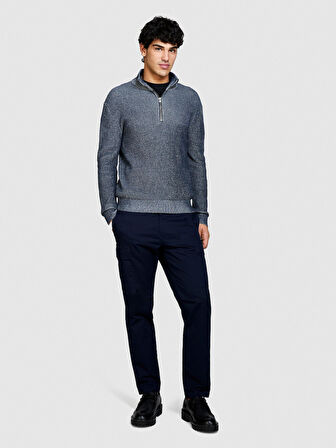 Streç Pamuklu Kemer Delikli Yama Cepli Dar Paça Pantolon Erkek Lacivert Pantolon - 324P4H2FSF03P