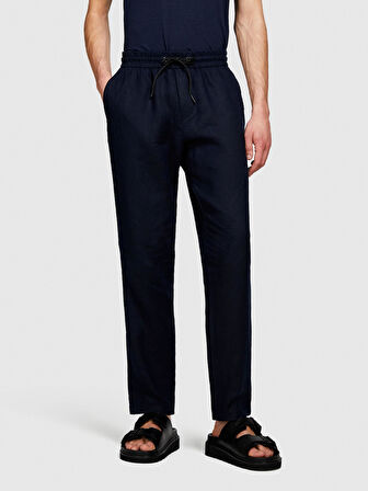 %100 Keten Beli Büzgülü İpli Slim Confort Fit Pantolon Erkek Lacivert Pantolon - 324P4AGHSF043