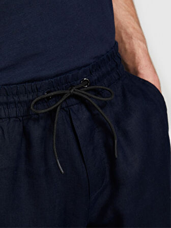 %100 Keten Beli Büzgülü İpli Slim Confort Fit Pantolon Erkek Lacivert Pantolon - 324P4AGHSF043