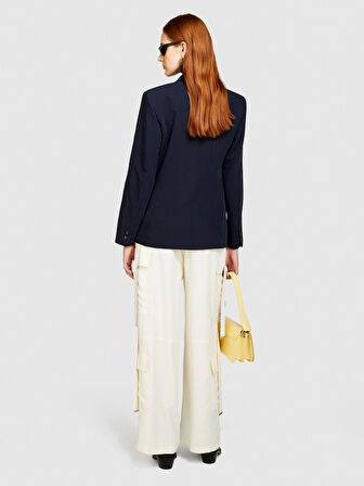 Viskoz Karışımlı Biyeli Cep Detaylı Ceket Kadın Lacivert Ceket - 324P2KVXLW01R