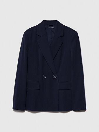 Viskoz Karışımlı Biyeli Cep Detaylı Ceket Kadın Lacivert Ceket - 324P2KVXLW01R