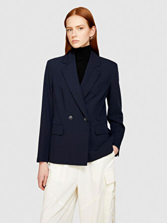 Viskoz Karışımlı Biyeli Cep Detaylı Ceket Kadın Lacivert Ceket - 324P2KVXLW01R