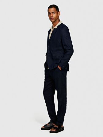 %100 Keten Astarsız Rahat Kalıp Ceket Erkek Lacivert Ceket - 324P2AGHSW01Q