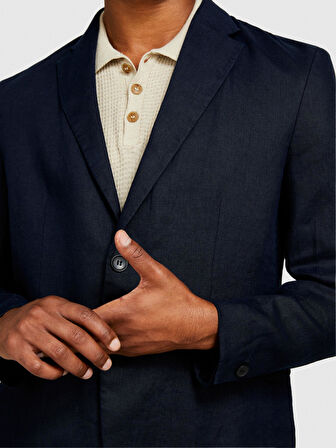 %100 Keten Astarsız Rahat Kalıp Ceket Erkek Lacivert Ceket - 324P2AGHSW01Q