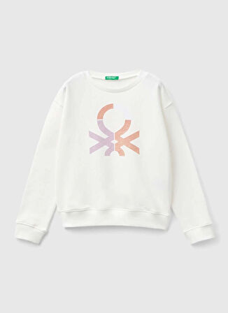 Benetton Baskılı Kadın Beyaz Sweatshırt 3J68C10L8 074