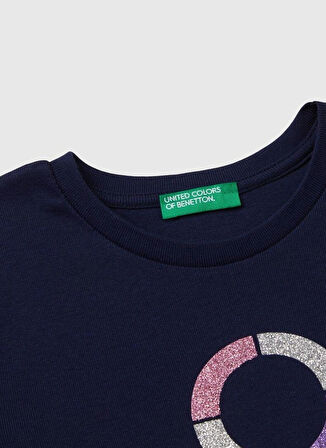 Benetton Baskılı Lacivert Kadın T-Shirt 3I9WC10JR 252