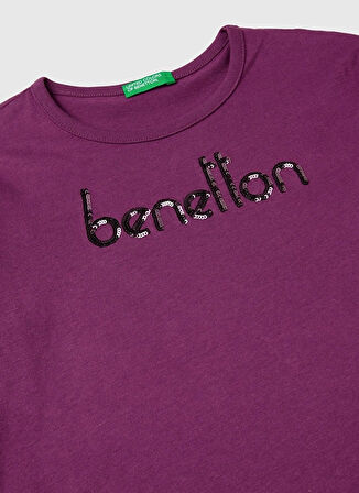 Benetton İşlemeli Mor Kız Çocuk T-Shirt 3ATNC10L0 1J8