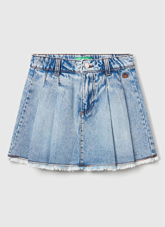 Benetton Normal Bel Regular Fit Açık İndigo Baskılı Midi Kız Çocuk Etek 4VJEC002F