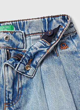 Benetton Normal Bel Regular Fit Açık İndigo Baskılı Midi Kız Çocuk Etek 4VJEC002F
