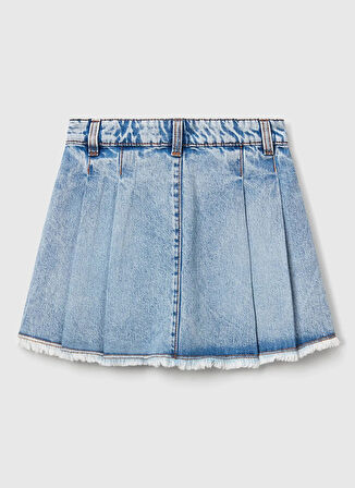 Benetton Normal Bel Regular Fit Açık İndigo Baskılı Midi Kız Çocuk Etek 4VJEC002F
