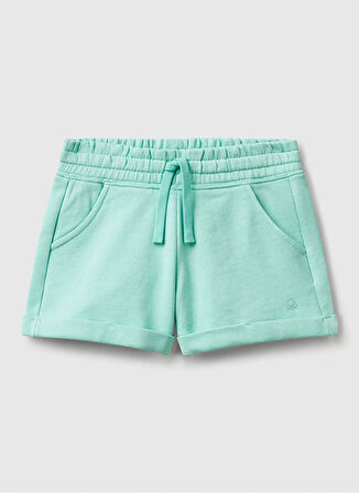 Benetton Normal Bel Regular Fit Su Yeşili Kız Çocuk Şort 3J68C901C