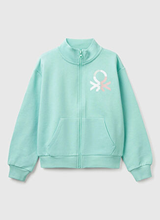 Benetton Baskılı Kız Çocuk Su Yeşili Sweatshırt 3J68C504N