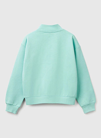 Benetton Baskılı Kız Çocuk Su Yeşili Sweatshırt 3J68C504N