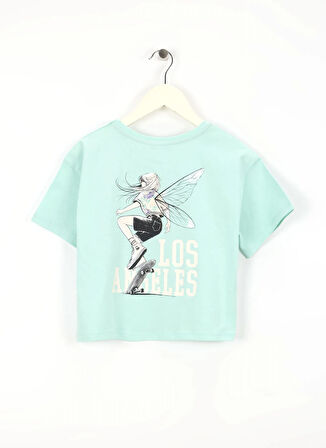 Benetton Baskılı Su Yeşili Kız Çocuk T-Shirt 3I1XC10N8