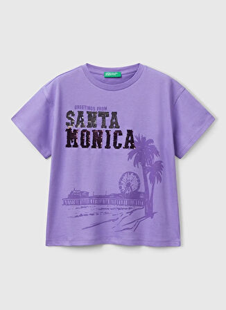 Benetton Baskılı Mor Kız Çocuk T-Shirt 3I1XC10NY