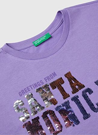 Benetton Baskılı Mor Kız Çocuk T-Shirt 3I1XC10NY