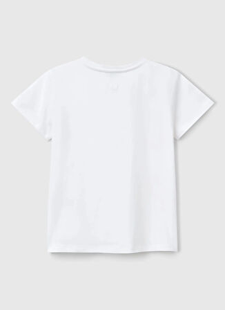 Benetton Baskılı Beyaz Kız Çocuk T-Shirt 3P4ZC10O0