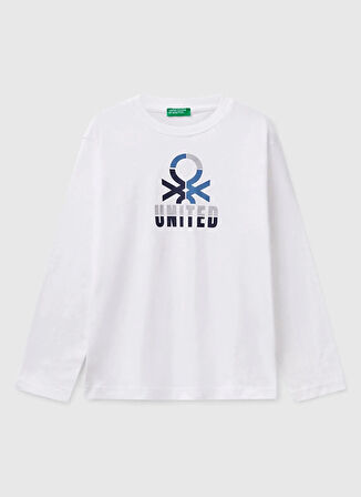 Benetton Baskılı Beyaz Erkek Çocuk T-Shirt 3I1XC10N5
