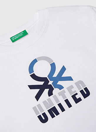 Benetton Baskılı Beyaz Erkek Çocuk T-Shirt 3I1XC10N5