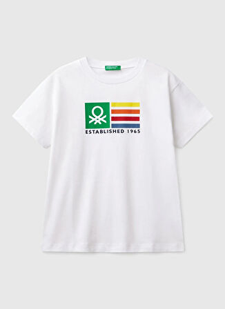 Benetton Baskılı Beyaz Erkek Çocuk T-Shirt 3I1XC10N3