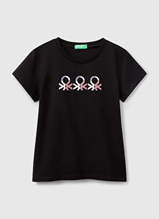 Benetton Baskılı Siyah Kız Çocuk T-Shirt 3I1XC10MZ
