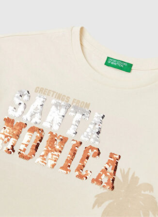Benetton Baskılı Ekru Kız Çocuk T-Shirt 3I1XC10NY