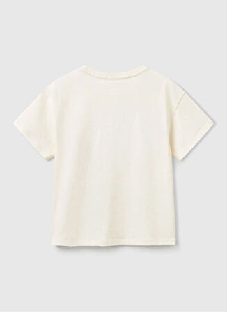 Benetton Baskılı Ekru Kız Çocuk T-Shirt 3I1XC10NY