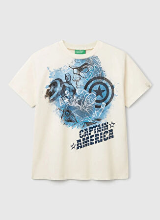 Benetton Baskılı Ekru Erkek Çocuk T-Shirt 35RYC10N9