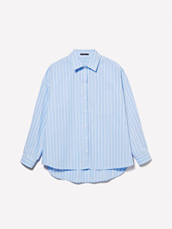 %100 Pamuk Çizgili Maskülen Poplin Gömlek Kadın Mavi Gömlek - 325P5LKYLQ08H