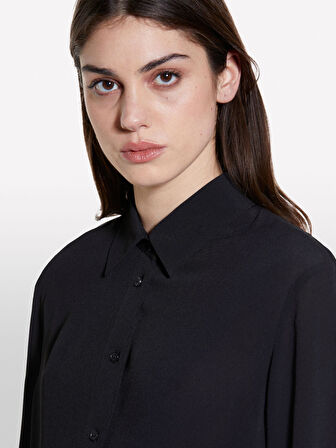 %100 Viskoz Arkası Uzun Over Fit Gömlek Kadın Siyah Gömlek - 325P5IDTLQ08R