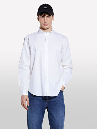 Streç Pamuklu Regular Fit Gömlek Erkek Beyaz Gömlek - 325P58FJSQ04F