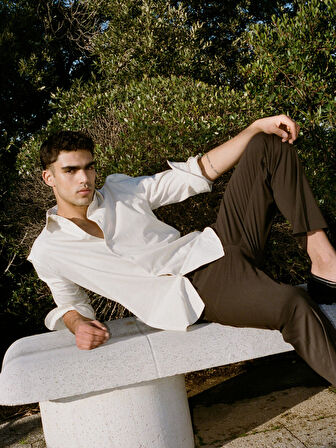 Streç Pamuklu Regular Fit Gömlek Erkek Beyaz Gömlek - 325P58FJSQ04F