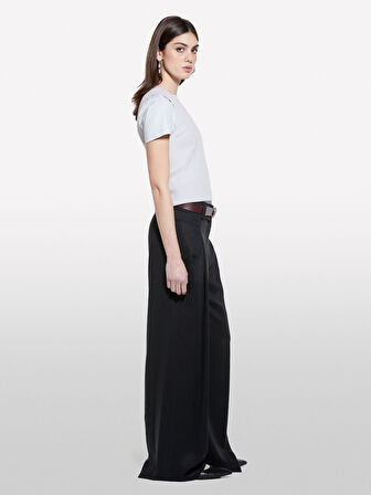 %100 Liyosel Pile Detaylı Palazzo Pantolon Kadın Siyah Pantolon - 325P4V7PLF06N
