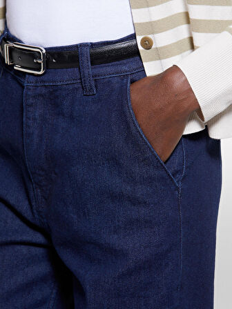 Pamuk Karışımlı Normal Bel Denim Chino Pantolon Kadın İndigo Denim Pantolon - 325P4TAYLF06G